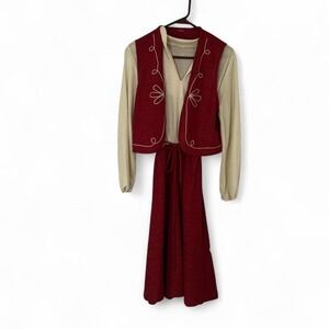 Women's Burgundy and cream vintage western dress with matching vest size small